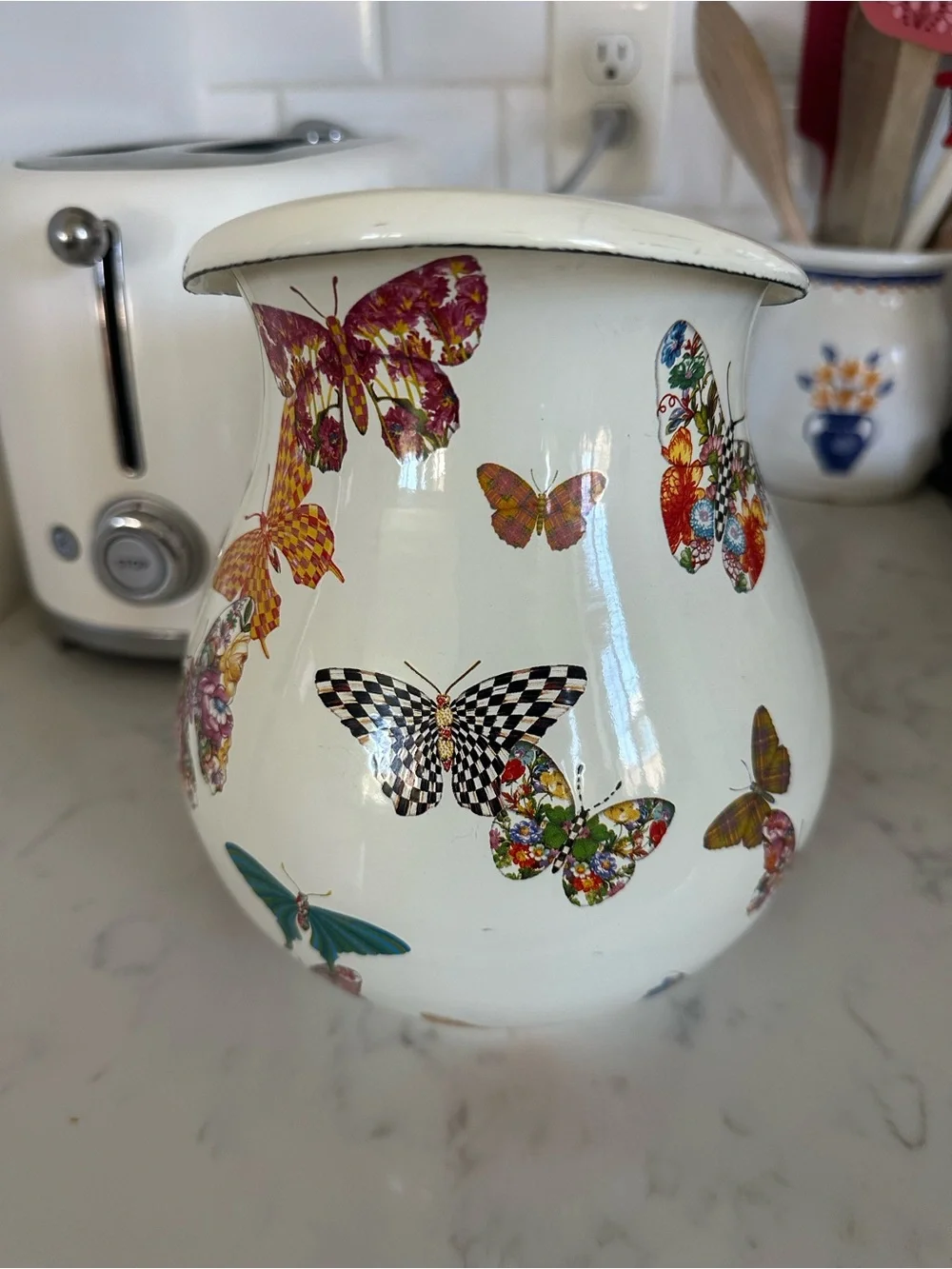 Mackenzie Childs Butterfly Garden enamel pitcher